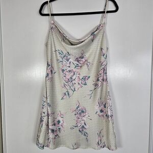Lulu’s How to Be a Heartbreaker Cream Multi Print Satin Slip Mini Dress Medium‎